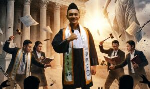 Doc. Adv. Erwin Maulana, S.H., C.PFW., C.MDF., C.JKJ., C.FTAX. (tengah) sebagai Ketua DPC FERADI WPI Kota Bogor periode 2026–2031, diilustrasikan berdiri di garis depan penegakan hukum bersama jajaran anggota hukum dan paralegal, dengan simbol keadilan dan perlawanan terhadap ketidakadilan serta korupsi sebagai representasi komitmen organisasi dalam memberikan bantuan hukum dan memperjuangkan akses keadilan bagi masyarakat.