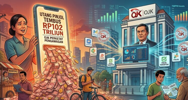 Doc. Ilustrasi pengawasan industri pinjaman online (pinjol) oleh OJK. Total utang pinjaman daring masyarakat Indonesia mencetak rekor baru dengan menembus Rp102 triliun hingga April 2026. Guna menjaga keberlangsungan industri yang sehat, OJK memperketat pengawasan serta menindak tegas penyelenggara yang belum memenuhi standar permodalan dan regulasi yang berlaku.