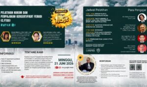 Pelatihan Hukum Pajak FERADI TAX CONSULTANT (C.FTAX) Digelar Online 21 Juni 2026 Doc. Poster resmi Pelatihan Hukum Pajak Certified Feradi Tax Expert (C.FTAX) Batch 1 yang diselenggarakan oleh FERADI TAX CONSULTANT bekerja sama dengan FERADI WPI dan PT Kawan Jari Grup. Poster menampilkan informasi kegiatan pelatihan online yang akan dilaksanakan pada 21 Juni 2026 melalui Google Meet, lengkap dengan agenda materi, narasumber, serta informasi pendaftaran bagi peserta yang ingin mengikuti sertifikasi dan memperoleh gelar nonakademik C.FTAX.