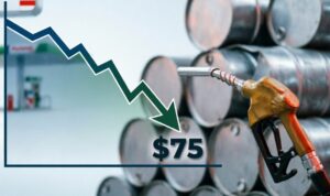 Harga Minyak Dunia Turun ke Level Terendah Sejak Maret, Akankah Harga Pertamax Ikut Turun? Doc. Ilustrasi penurunan harga minyak mentah dunia yang menyentuh level USD 75 per barel pada pertengahan Juni 2026. Grafik menunjukkan tren penurunan harga minyak dalam lima sesi perdagangan berturut-turut, diiringi visualisasi pompa bahan bakar dan tumpukan barrel minyak. Penurunan ini memunculkan pertanyaan apakah harga BBM non-subsidi seperti Pertamax yang sebelumnya naik menjadi Rp16.250 per liter pada 10 Juni 2026 akan ikut mengalami penyesuaian turun dalam waktu dekat.