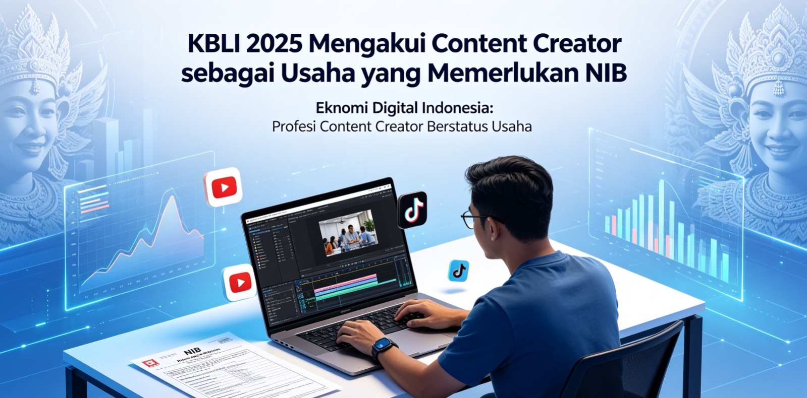Doc. Ilustrasi aktivitas content creator di depan perangkat digital yang menggambarkan pengakuan profesi kreator konten sebagai kegiatan usaha dalam KBLI 2025. Kreator yang memperoleh pendapatan dari aktivitas komersial seperti endorsement, sponsor, dan monetisasi kini dapat memerlukan legalitas usaha berupa Nomor Induk Berusaha (NIB). (Ilustrasi).