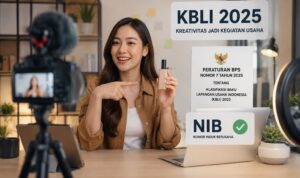 Doc. Ilustrasi seorang content creator sedang membuat konten digital di depan kamera dan perangkat produksi. Ilustrasi ini menggambarkan aktivitas kreator konten yang memperoleh pendapatan dari monetisasi, endorsement, dan kerja sama komersial, yang dalam KBLI 2025 diakui sebagai kegiatan usaha dan berkaitan dengan kepemilikan Nomor Induk Berusaha (NIB). (Foto: Ilustrasi)