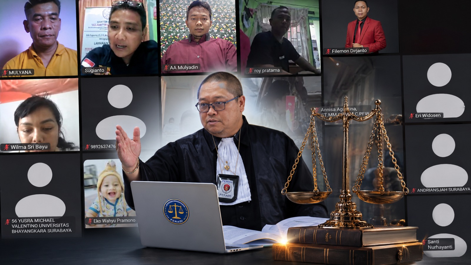 Doc. Dokumentasi kegiatan Pelatihan Hukum dan Perpajakan Bersertifikat C.FTAX Batch 1 yang dilaksanakan secara daring melalui Google Meet. Foto menampilkan para peserta dari berbagai daerah dan latar belakang profesi yang mengikuti sesi pembelajaran secara virtual, dengan narasumber dan pengajar memberikan materi secara interaktif. Kegiatan ini menjadi bagian dari upaya peningkatan kompetensi di bidang hukum pajak, mencakup pembahasan teknis perpajakan, sengketa pajak, serta praktik penyelesaian kasus secara profesional.