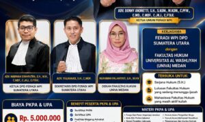 FERADI WPI Buka Pendaftaran PKPA dan UPA Batch #1, Gandeng Fakultas Hukum UNIVA Medan Doc. Flyer resmi Program Pendidikan Khusus Profesi Advokat (PKPA) dan Ujian Profesi Advokat (UPA) Batch #1 FERADI WPI yang diselenggarakan secara daring bekerja sama dengan Fakultas Hukum Universitas Al Washliyah (UNIVA) Medan. Program ini membuka pendaftaran bagi sarjana hukum, lulusan fakultas hukum yang menunggu ijazah, serta mahasiswa hukum aktif, dengan materi pembelajaran profesi advokat, hukum acara, etika profesi, dan praktik hukum dari akademisi serta praktisi hukum.