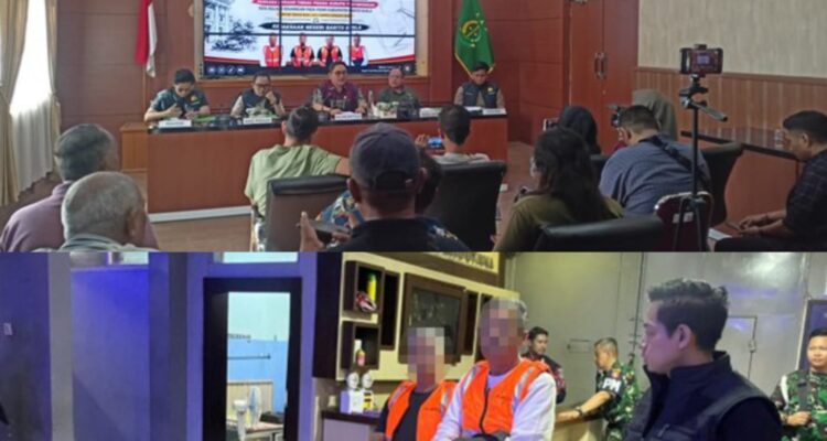 Doc. Tim Kejaksaan Negeri Barito Kuala menyampaikan perkembangan penanganan perkara dugaan tindak pidana korupsi pengelolaan keuangan PDAM Barito Kuala dalam konferensi pers di Barito Kuala. Kolase bawah: tersangka kasus dugaan korupsi pengelolaan keuangan PDAM Barito Kuala mengenakan rompi tahanan usai ditetapkan sebagai tersangka dan ditahan untuk kepentingan penyidikan. Perkara masih dalam proses penyidikan dan para tersangka tetap memperoleh hak atas asas praduga tak bersalah hingga adanya putusan pengadilan yang berkekuatan hukum tetap.
