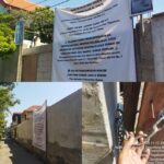 Doc. Kompilasi foto suasana lokasi sengketa lahan di kawasan Tegalsari, Surabaya, Minggu (12/7/2026). Di lokasi terpasang banner klaim ahli waris yang melarang adanya aktivitas. Akses pagar juga nampak dikunci rapat menggunakan rantai dan gembok oleh pihak penjaga untuk menjaga kondusifitas area.