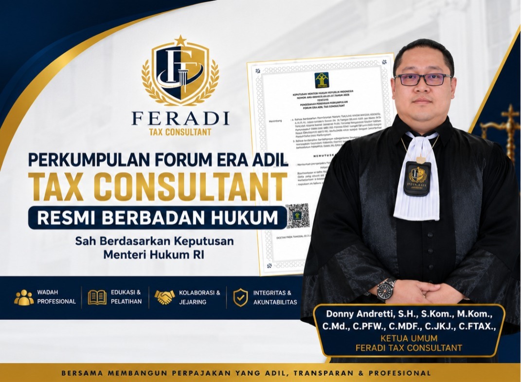 Doc. Ketua Umum FERADI TAX CONSULTANT, Donny Andretti, S.H., S.Kom., M.Kom., C.Md., C.PFW., C.MDF., C.JKJ., C.FTAX., usai resmi mengumumkan pengesahan badan hukum Perkumpulan Forum Era Adil Tax Consultant berdasarkan Keputusan Menteri Hukum Republik Indonesia Nomor AHU-0004519.AH.01.07.TAHUN 2026 di Kota Semarang. (Dok. FERADI TAX CONSULTANT).