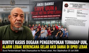 Buntut Kasus Dugaan Pengeroyokan terhadap Uun, ALARM LEBAK Berencana Gelar Aksi Damai di DPRD Lebak Doc. Ilustrasi. Foto Fam Fuk Tjhong alias Uun (kiri), dokumen surat pemberitahuan aksi damai ALARM LEBAK kepada Polres Lebak, serta foto bersama perwakilan organisasi masyarakat, LSM, dan organisasi advokasi yang tergabung dalam ALARM LEBAK. Gabungan elemen masyarakat tersebut berencana menggelar aksi damai di depan Gedung DPRD Kabupaten Lebak pada Kamis (23/7/2026) sebagai bentuk dukungan terhadap proses penegakan hukum atas laporan dugaan pengeroyokan yang dialami Uun. Perkara tersebut hingga kini masih dalam tahap penyelidikan di Polda Banten.