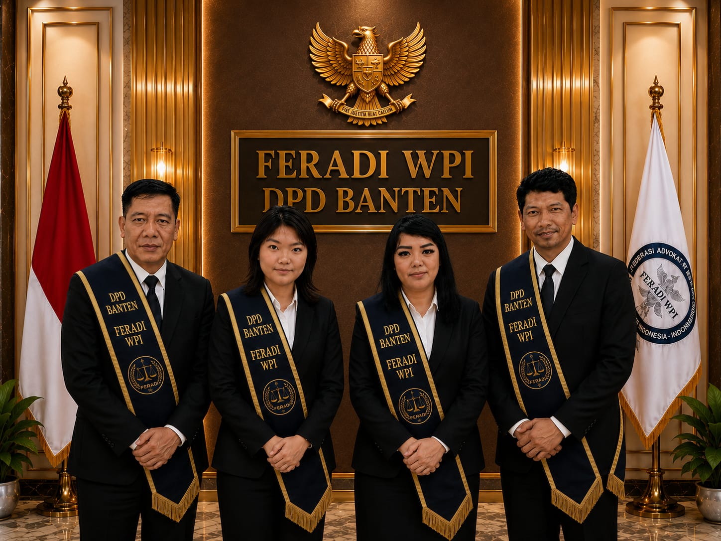 Doc. Jajaran pengurus Dewan Pimpinan Daerah (DPD) FERADI WPI Provinsi Banten periode 2026–2031 berfoto bersama usai prosesi pelantikan dan pengukuhan di Banten, Kamis (23/7/2026). Kepengurusan baru dipimpin oleh Ketua DPD Adv. Cecilia Natasya Tionardi, S.E., S.H., M.H., didampingi Wakil Ketua Wilma Sribayu, S.H., C.PFW., C.MDF., C.JKJ., bersama jajaran pengurus lainnya yang akan menjalankan program organisasi di bidang advokasi, bantuan hukum, dan edukasi hukum kepada masyarakat.