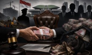 Ketua Umum GNTP Soroti Politik Berbiaya Tinggi, Ajak Perkuat Budaya Antikorupsi Doc. Visual ilustratif yang menampilkan lengan seseorang menyerahkan sejumlah uang dengan latar belakang kursi dan tumpukan uang, sebagai representasi simbolik praktik politik uang dan penyalahgunaan kekuasaan. Gambar ini dibuat menggunakan kecerdasan buatan (Artificial Intelligence/AI) dan tidak menggambarkan peristiwa, individu, maupun objek tertentu.