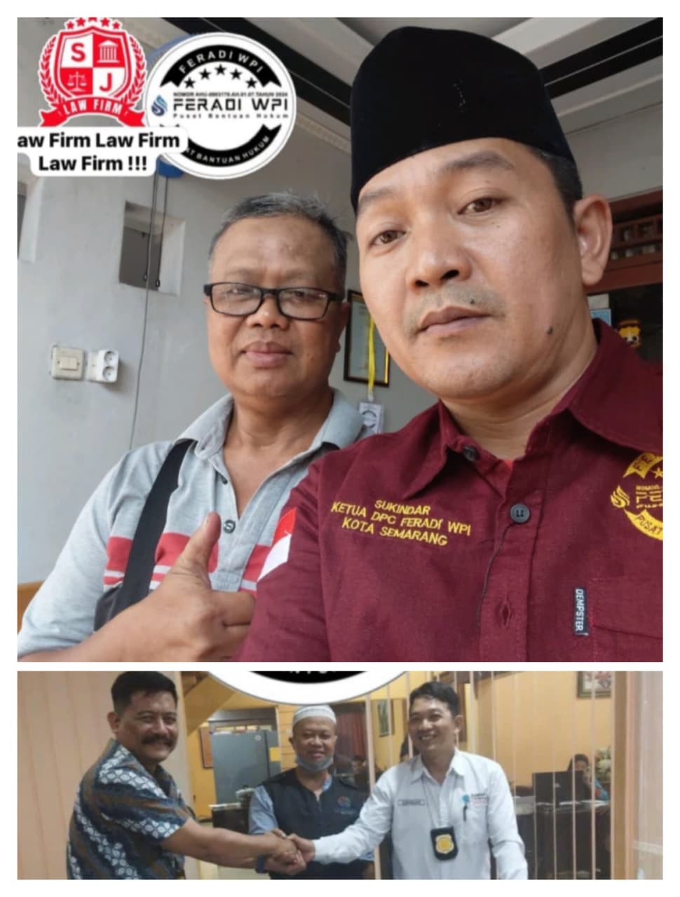 Doc. Sukindar (kanan), Wakil Ketua Umum DPP FERADI WPI sekaligus Ketua Advokat dan Paralegal DPC Kota Semarang, berfoto bersama klien, Syukur (kiri), usai proses mediasi sengketa dengan BPR Setia Karib Abadi Semarang dinyatakan selesai.
