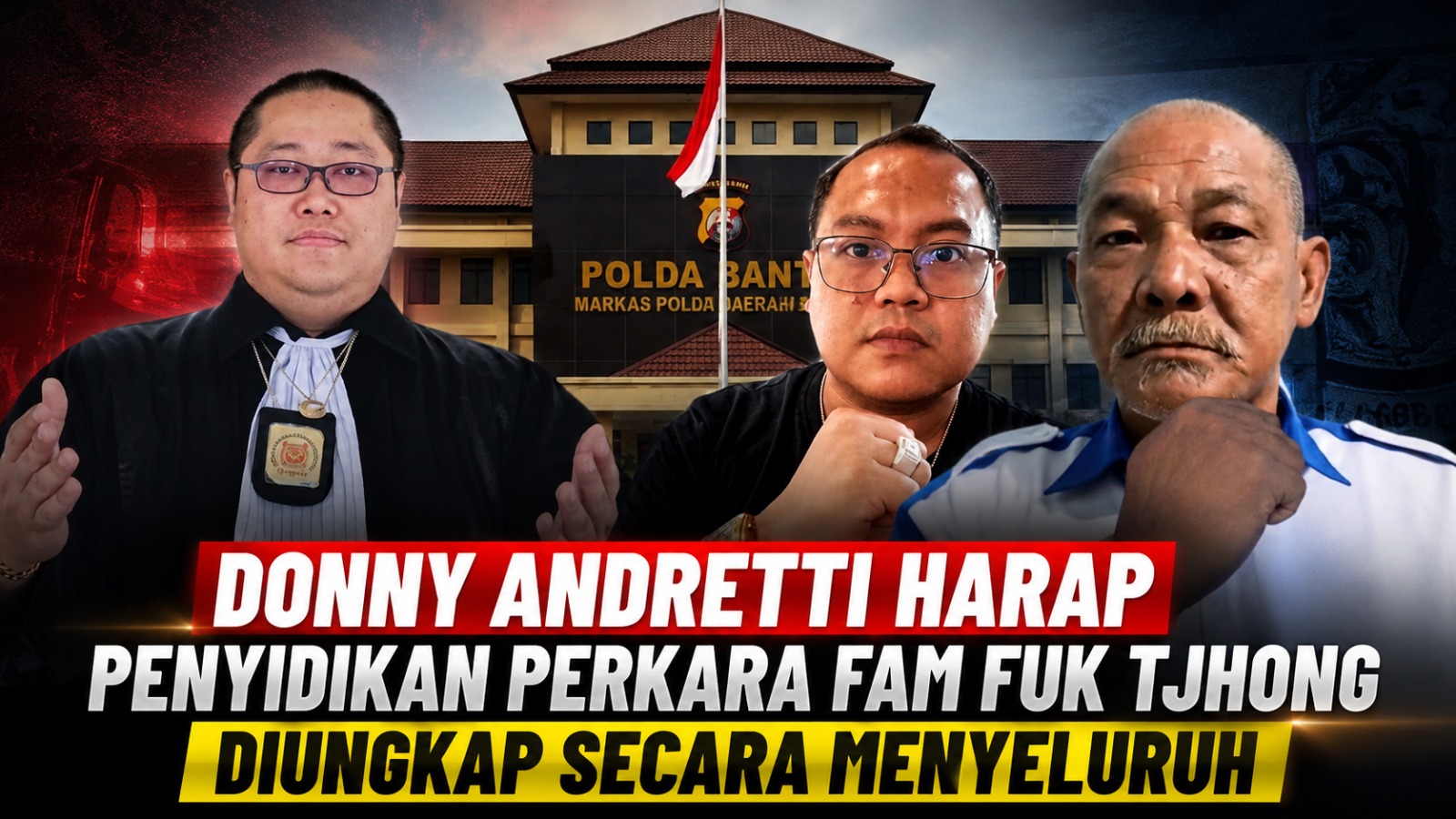 Doc. Adv. Donny Andretti, S.H., S.Kom., M.Kom., C.Md., C.PFW., C.MDF., C.JKJ., C.FTAX. (kiri), Wakil Ketua Umum DPP FERADI WPI Fam Fuk Tjhong alias Pak Uun (kanan), dengan latar Markas Polda Banten. Donny Andretti berharap proses penyidikan perkara yang dilaporkan Fam Fuk Tjhong dapat diungkap secara menyeluruh, profesional, objektif, dan berdasarkan alat bukti serta ketentuan hukum yang berlaku. (Ilustrasi/KawanJariNews.com)