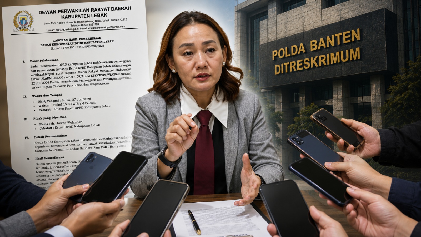 Doc. Ketua DPD FERADI WPI DKI Jakarta sekaligus anggota Tim Advokasi Fam Fuk Tjhong alias Pak Uun, Harriani Bianca Daryana, S.H., C.LA., C.PFW., C.MDF., C.JKJ., C.FTAX., memberikan keterangan kepada awak media terkait kedudukan Laporan Hasil Pemeriksaan (LHP) Badan Kehormatan DPRD Kabupaten Lebak. Menurutnya, LHP BK merupakan dokumen pemeriksaan etik internal yang tidak menghentikan maupun menggantikan proses penyidikan pidana yang masih berlangsung di Ditreskrimum Polda Banten. (Foto: Ilustrasi/Kawan Jari News)