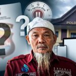 Doc. Gambar kolase ilustrasi ini menampilkan Fam Fuk Tjhong alias Pak Uun (tengah), seorang pelapor yang tengah menanti kepastian hukum atas laporannya di Polda Banten. Ekspresi wajah Uun di tengah simbol waktu dan tanda tanya besar mencerminkan penantian tanpa kejelasan mengenai kelanjutan perkaranya. Ilustrasi ini menonjolkan kekecewaan Uun atas ketiadaan informasi perkembangan penyidikan hingga tanggal 7 Agustus 2026, yang juga terlihat dari jam yang terhenti. (ilustrasi: KawanJariNews.com).