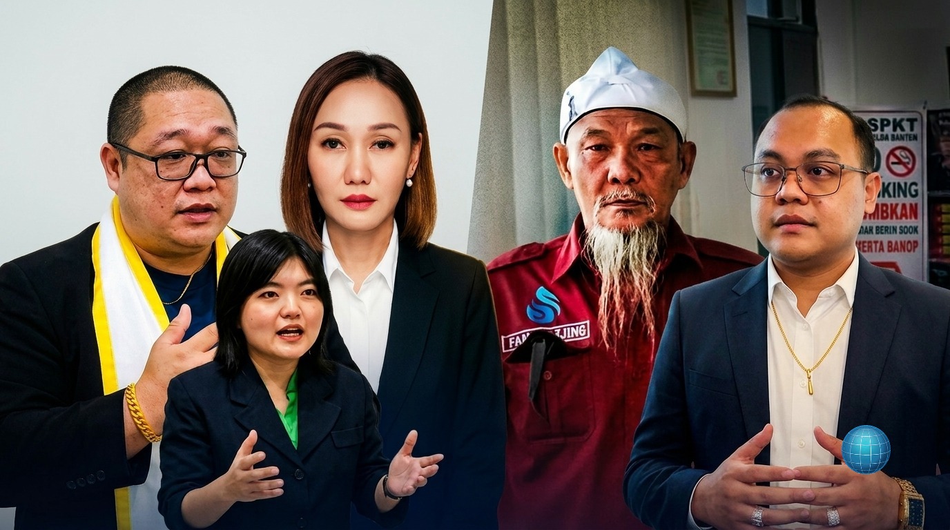 Doc. Foto ilustrasi yang menggambarkan upaya pencarian keadilan dan kepastian hukum. Di sisi kiri, menampilkan para penasihat hukum dari Tim Advokasi FERADI WPI yang siap memberikan pendampingan hukum yang profesional. Di sisi kanan, memperlihatkan Fam Fuk Tjhong alias Uun, sosok sepuh saksi kunci pengeroyokan di area SPKT Polda Banten, yang berharap pengungkapan kasus dilakukan secara transparan dan akuntabel. (ilustrasi: KawanJariNews.com).