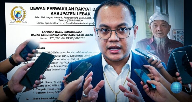 Revan Pratama Wijaya Soroti Frasa dalam LHP BK DPRD Lebak Terkait Perkara Fam Fuk Tjhong alias Uun, Tegaskan Pembuktian Pidana Tetap Ranah Penyidik Doc. Revan Pratama Wijaya Soroti LHP BK DPRD Lebak Terkait Kasus Uun Foto komposit ini menampilkan Revan Pratama Wijaya, Ketua Tim Advokasi Fam Fuk Tjhong (Pak Uun), memberikan tanggapan kepada awak media. Di latar belakang, terlihat dokumen Laporan Hasil Pemeriksaan (LHP) Badan Kehormatan DPRD Kabupaten Lebak yang menjadi pokok sorotannya terkait perkara penculikan dan pengeroyokan. Revan menekankan bahwa meskipun LHP BK telah keluar, proses hukum di kepolisian masih terus berjalan. Foto/Ilustrasi: KawanJariNews.com