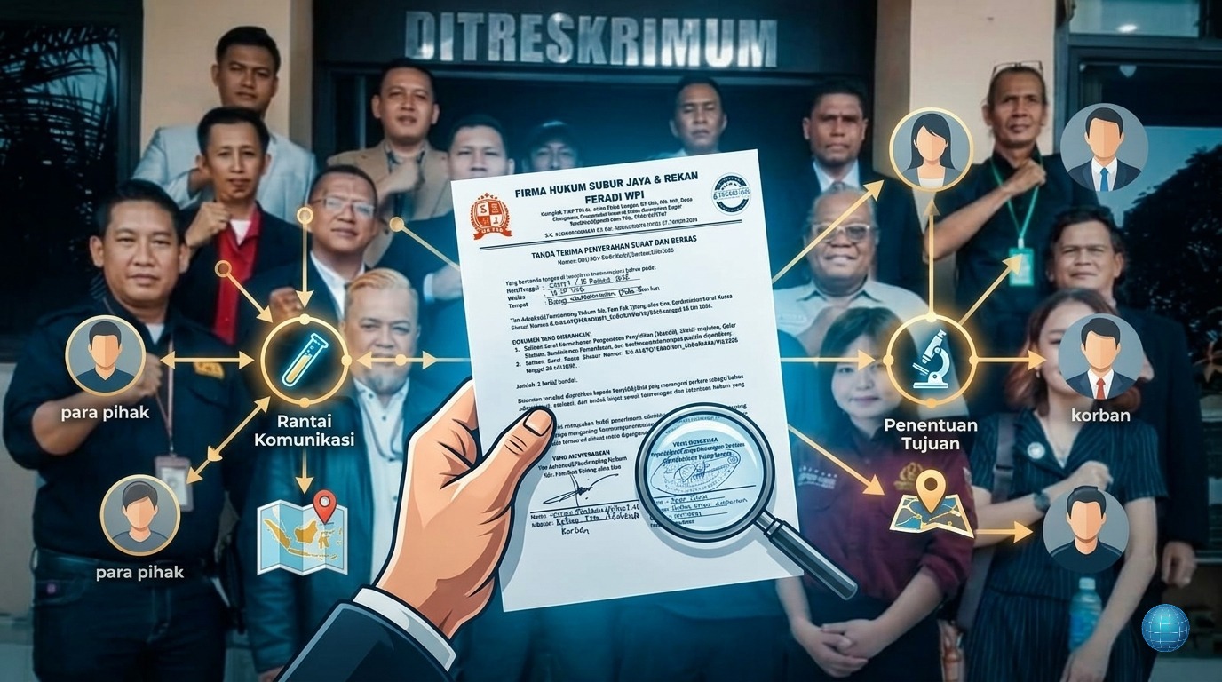 Doc. Penyerahan Berkas Hukum: Tim kuasa hukum bersama jajaran saat menyerahkan berkas dan dokumen resmi di depan gedung Ditreskrimum usai menyelesaikan agenda penanganan perkara, Senin (10/8/2026). Penyerahan dokumen ditandai dengan tanda terima resmi sebagai bukti kelengkapan penanganan kasus. (ilustrasi: KawanJariNews.com).
