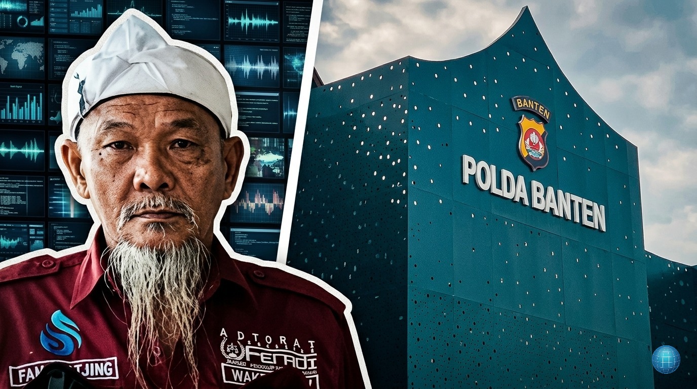 Doc. Foto ilustrasi kasus UUN dalam format dua sisi, dengan UUN pada sisi kiri dan Polda Banten pada sisi kanan, menggambarkan perbedaan perspektif antara pihak korban dan institusi penyidik dalam proses penanganan perkara, khususnya terkait pendalaman bukti digital dan perkembangan penyidikan. (Ilustrasi: KawanJariNews.com).