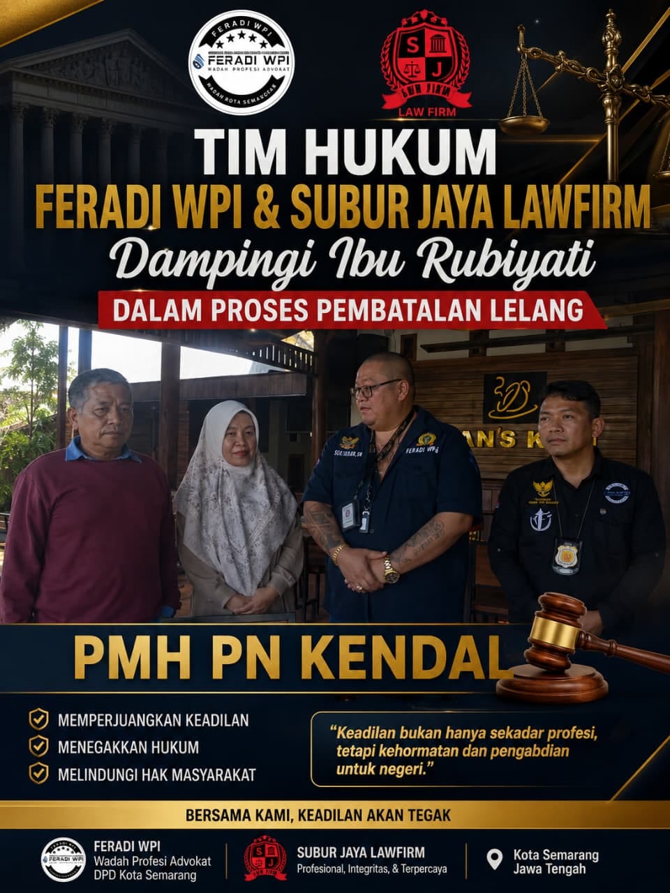Doc. Keterangan Gambar Ilustrasi: Tim hukum dari FERADI WPI dan Subur Jaya Law Firm bersama Rubiyati saat mempersiapkan langkah hukum terkait rencana gugatan pembatalan lelang yang akan diajukan ke Pengadilan Negeri Kendal.