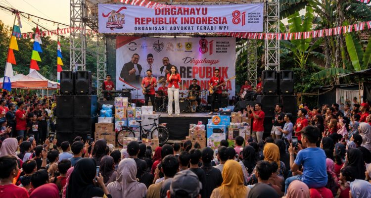 Doc. Suasana hiburan rakyat dalam kegiatan Pesta Rakyat “FERADI WPI Berbagi Kebaikan” yang diikuti warga dan masyarakat di Desa Ciangsana, Kecamatan Gunung Putri, Kabupaten Bogor, Sabtu (22/8/2026). Rangkaian kegiatan tersebut menghadirkan pertunjukan musik, hadiah dan doorprize, serta berbagai kegiatan kebersamaan antara FERADI WPI dan warga setempat.