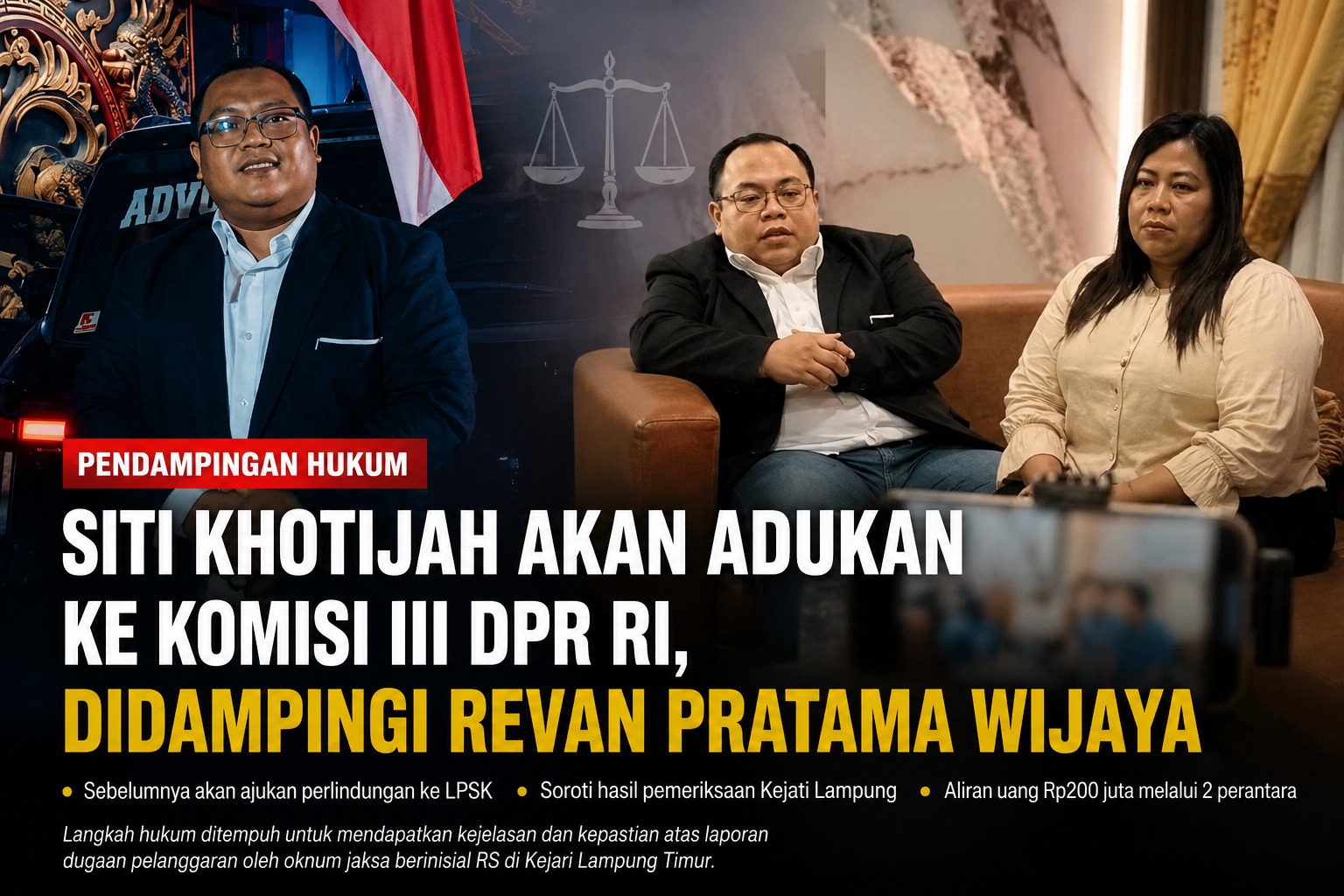 Doc. Ilustrasi pendampingan hukum. Siti Khotijah bersama Revan Pratama Wijaya, S.H., C.PFW., C.MDF., C.JKJ., C.FTAX., dari Tim Advokasi Subur Jaya Lawfirm–FERADI WPI. Foto thumbnail merupakan materi visual yang disusun untuk kepentingan ilustrasi pemberitaan dan tidak dimaksudkan menggambarkan satu peristiwa yang berlangsung dalam waktu maupun tempat yang sama.