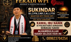 Doc. Sukindar, S.H., C.PFW., C.MDF., C.JKJ., C.FTAX., Wakil Ketua Umum DPP FERADI WPI sekaligus Ketua Advokat dan Paralegal DPC Kota Semarang, saat memberikan keterangan terkait pendampingan hukum terhadap Nanik Supriyati dalam pemeriksaan sebagai saksi di Satreskrim Polrestabes Semarang, Rabu (26/8/2026).