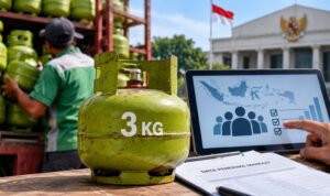 Pemerintah Siapkan Skema Baru LPG 3 Kg Berbasis Data Desil DTSEN Doc. Foto ilustrasi tabung LPG 3 kg di tengah aktivitas distribusi, dengan tampilan data penerima manfaat pada perangkat digital sebagai simbol rencana penyaluran subsidi berbasis data desil dalam DTSEN. Foto ilustrasi/KawanJariNews.com.