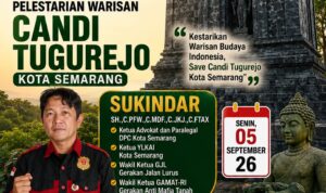 Doc. Sukindar, S.H.,C.PFW.,C.MDF.,C.JKJ.,C.FTAX., Ketua LPKSM YLKAI Lembaga Perlindungan Konsumen Kota Semarang sekaligus Ketua Advokat dan Paralegal DPC FERADI WPI Kota Semarang, menyampaikan sorotan terkait pengelolaan Candi Tugu atau Watu Tugu di Kecamatan Tugu, Kota Semarang, Sabtu (5/9/2026). Ia mendorong pelestarian situs dan pengembangan potensinya sebagai wisata budaya dan edukasi.