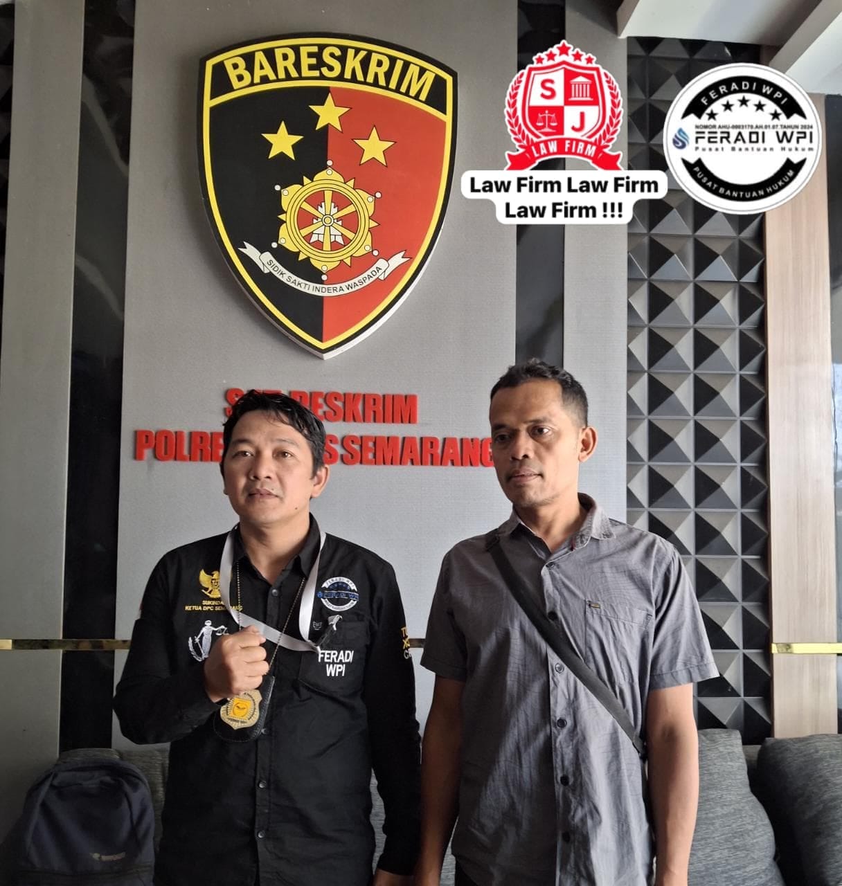 Doc. Wakil Ketua Umum DPP FERADI WPI sekaligus Ketua PBH FERADI WPI Advokat dan Paralegal DPC Kota Semarang, Sukindar, S.H., C.PFW., C.MDF., C.JKJ., C.FTAX., bersama klien warga Gunungpati yang didampingi dalam penanganan laporan dugaan tindak pidana penipuan dan penggelapan di Polrestabes Semarang. Pendampingan hukum dilakukan untuk memastikan hak-hak klien selama proses penyelidikan berjalan sesuai ketentuan hukum yang berlaku.