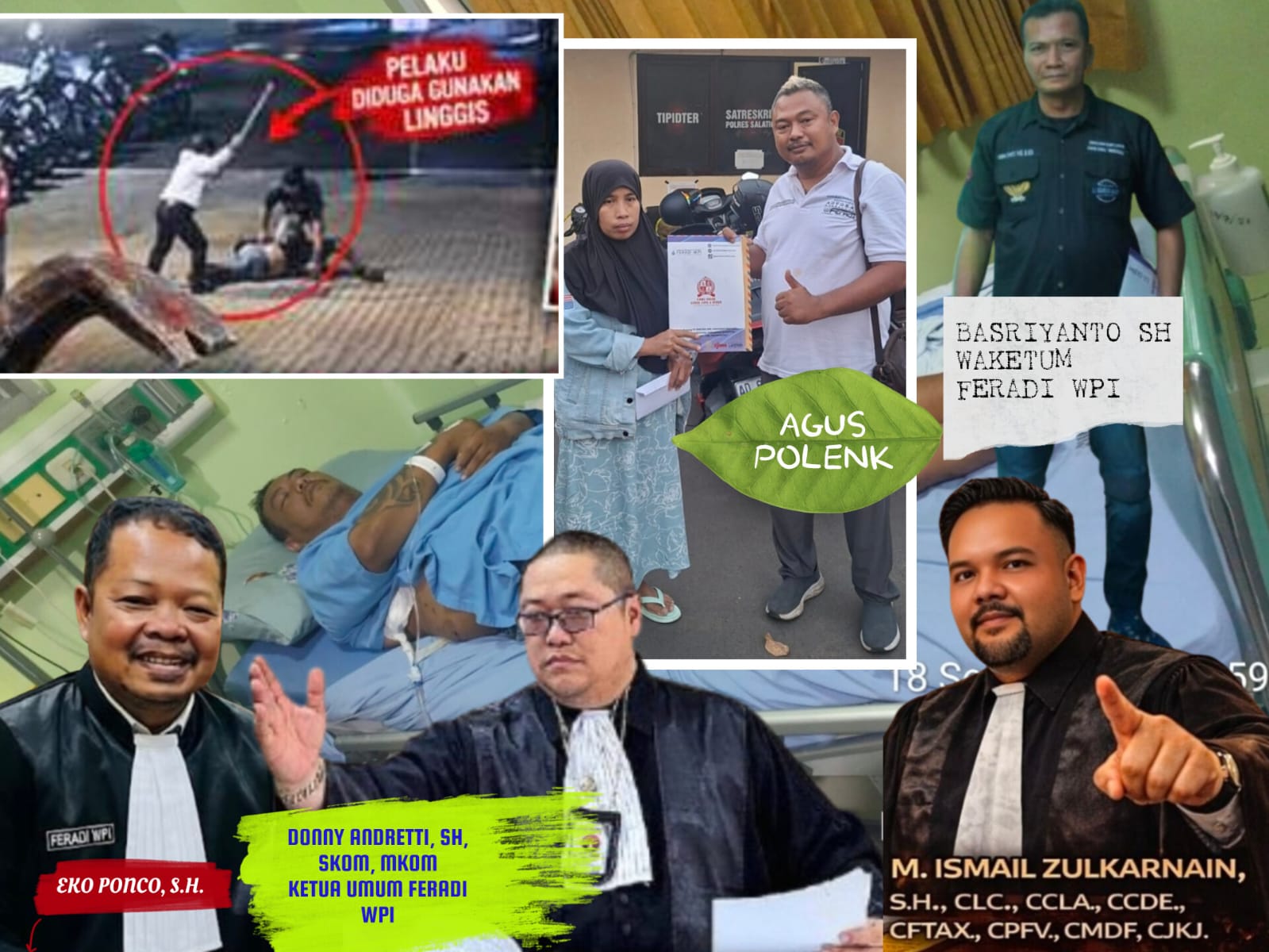 Doc. Foto kompilasi para kuasa hukum dan tim advokasi dari masing-masing pihak dalam perkara dugaan kekerasan terhadap M. Sholeh Abdullah Ali R. di area parkir Toko Benang Raja, Salatiga. Para advokat menyampaikan pandangan dan pendampingan hukum terkait penanganan perkara, termasuk dorongan agar proses hukum dilakukan berdasarkan alat bukti, keterangan saksi, rekaman CCTV, serta bukti medis, sementara pihak keluarga Fujiyanto melalui kuasa hukumnya juga menyatakan komitmen untuk mengupayakan penyelesaian melalui mekanisme Restorative Justice (RJ). Foto merupakan dokumentasi/kompilasi untuk kepentingan pemberitaan.
