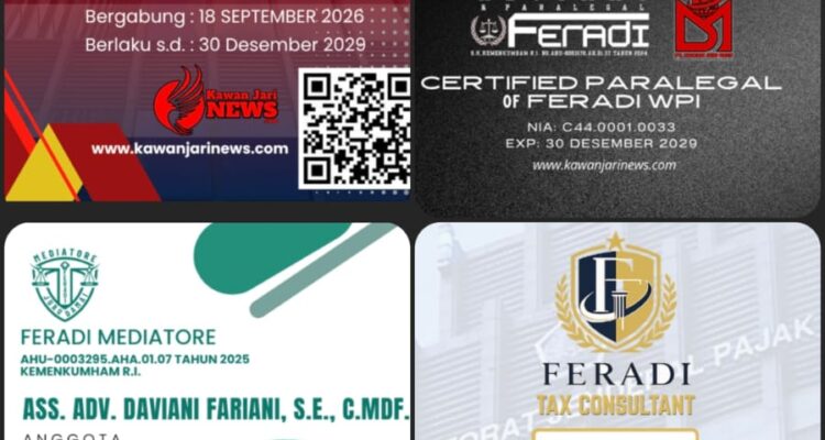 FERADI WPI Buka Pelatihan Sertifikasi Nonakademik: Dorong Anggota Memiliki Kompetensi Dan Peluang Kerja Mandiri Doc. Kompilasi Kartu Tanda Anggota (KTA) yang telah diterima oleh sejumlah peserta/lulusan program pendidikan dan pelatihan FERADI WPI. Dokumentasi tersebut menjadi bagian dari gambaran perjalanan peserta setelah mengikuti proses pendidikan dan dinyatakan memenuhi persyaratan yang ditetapkan oleh penyelenggara. KTA diterbitkan sebagai identitas keanggotaan sesuai bidang dan organisasi masing-masing.