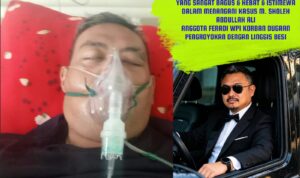Doc. Koloase foto memperlihatkan M. Sholeh Abdullah Ali R. yang masih menjalani perawatan di rumah sakit pada sisi kiri, sementara Agus Polenk, Ketua Tim Advokasi FERADI WPI, berada pada sisi kanan. Foto tersebut menggambarkan kondisi korban dan pernyataan tim advokasi terkait penanganan perkara dugaan pengeroyokan yang terjadi di Salatiga pada 12 September 2026.