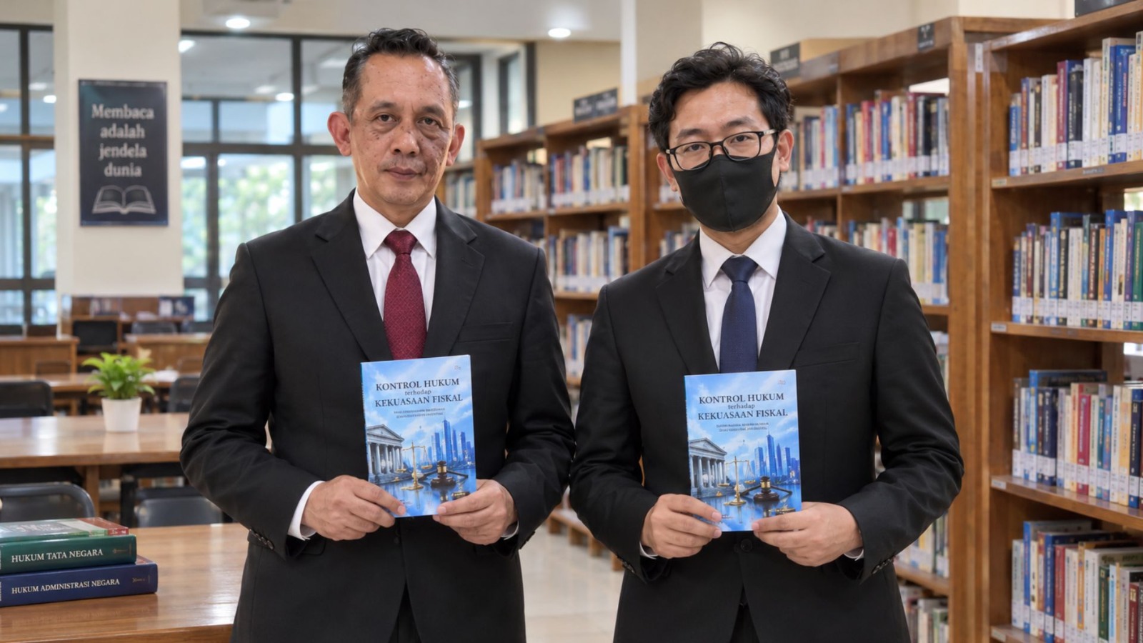 Doc. Adv. Yulianto Kiswocahyono, S.E., S.H., BKP dan Eko Wahyu Pramono, S.Tr.P., S.Ak. memperlihatkan sampul buku kedua karya mereka berjudul “Kontrol Hukum terhadap Kekuasaan Fiskal: Kajian Ultra Vires atas Regulasi Kuasa Wajib Pajak dalam PMK Nomor 44 Tahun 2026.” Buku tersebut merupakan kelanjutan dari karya pertama keduanya, “Merebut Independensi Pengadilan Pajak,” dan membahas kajian mengenai batas kewenangan fiskal negara, regulasi kuasa Wajib Pajak, serta kontrol hukum terhadap pembentukan dan pelaksanaan regulasi perpajakan.