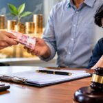 Doc. Ilustrasi transaksi investasi pribadi yang dilakukan tanpa perjanjian tertulis, dengan gambaran penyerahan uang, dokumen perjanjian, dan simbol hukum sebagai representasi risiko perselisihan serta pentingnya kepastian hubungan hukum.