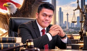 Doc. Foto ilustrasi profil Yoshua Rivaldo, S.H., S.K.M., M.H., C.PFW., C.MDF., C.JKJ., C.FTAX., Sekretaris Jenderal V DPP FERADI WPI sekaligus Sekretaris LBH FERADI, dalam tampilan formal sebagai figur yang aktif dalam organisasi dan pendampingan hukum. Visual menampilkan elemen simbolik seperti burung elang, palu hakim, buku hukum, dan Patung Dewi Keadilan yang merepresentasikan keberanian, profesionalitas, serta komitmen terhadap penegakan hukum.
