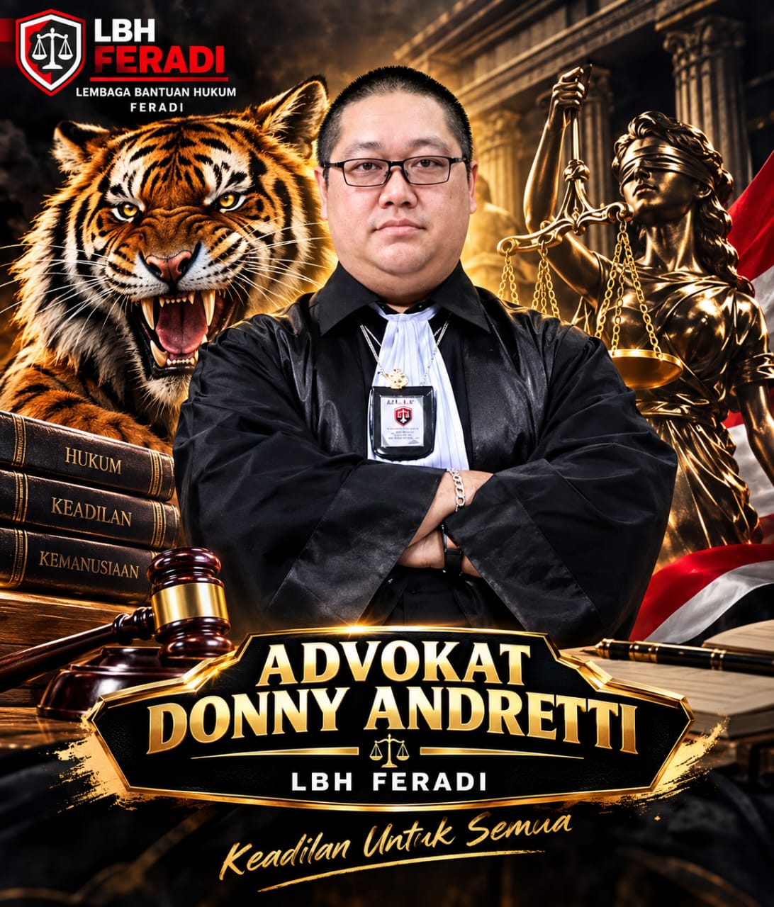 Adv. Donny Andretti, S.H., S.Kom., M.Kom., C.MD., C.MDF., C.PFW., C.JKJ., C.FTAX., Dewan Pengawas Lembaga Bantuan Hukum Federasi Rakyat Indonesia (LBH FERADI), dalam dokumentasi aktivitas profesional dan organisasi. Sosok Donny dikenal di lingkungan FERADI WPI dan LBH FERADI sebagai figur yang mengedepankan ketegasan dalam prinsip, keberanian dalam perjuangan hukum, serta kepedulian terhadap masyarakat dan nilai-nilai kemanusiaan.