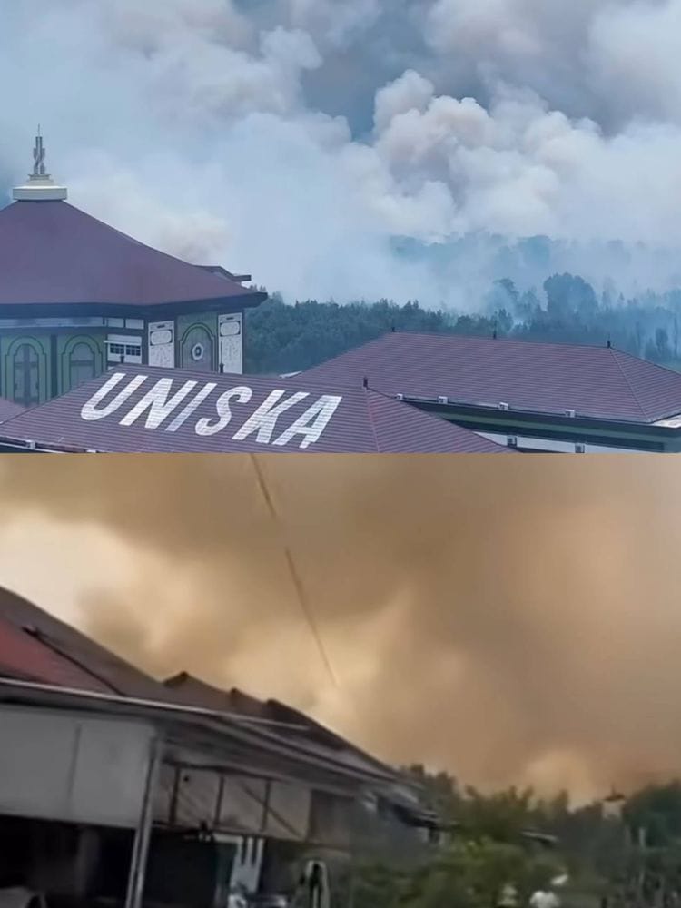 Doc. Kampus Universitas Islam Kalimantan Muhammad Arsyad Al Banjari (UNISKA MAB) di kawasan Handil Bakti, Kabupaten Barito Kuala, Kalimantan Selatan, terlihat dari kejauhan dengan kepulan asap karhutla yang tampak di sekitar kawasan pada Rabu (7/10/2026). Kondisi tersebut terjadi saat sejumlah titik kebakaran lahan berada di sekitar kawasan kampus dan penanganan masih dilakukan oleh petugas serta relawan pemadam.
