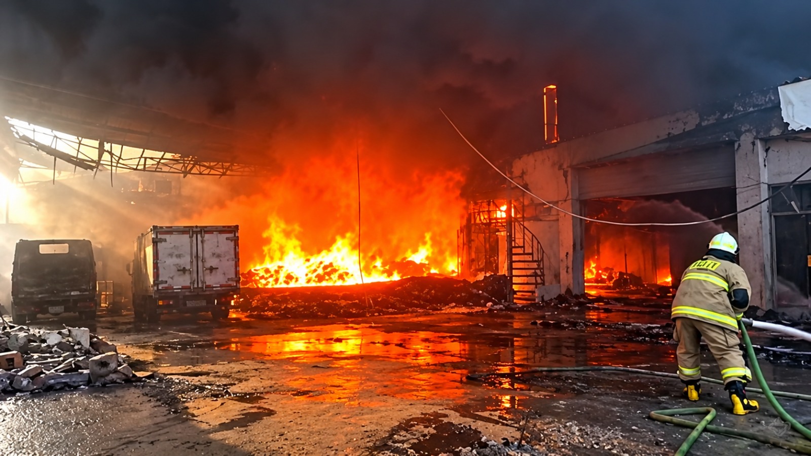 Doc. Kebakaran melanda sebuah gudang sembako di kawasan industri Pulogadung, Jalan Pulau Kambing Raya, Cakung, Jakarta Timur, Sabtu (10/10/2026). Kobaran api membakar area bangunan dan berdampak pada kendaraan yang berada di sekitar lokasi. Petugas pemadam kebakaran dikerahkan untuk melakukan penanganan dan mencegah api merambat ke bangunan lain.