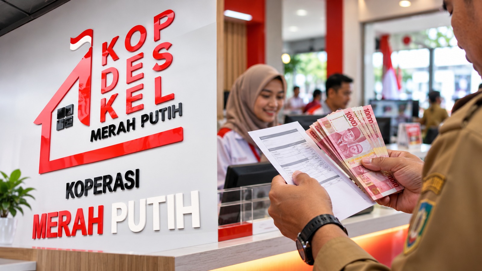 Doc. Ilustrasi pelayanan di Koperasi Desa/Kelurahan Merah Putih yang menggambarkan wacana penyaluran gaji aparatur sipil negara (ASN) melalui koperasi. Rencana tersebut masih dalam tahap pembahasan dan belum ditetapkan sebagai kebijakan yang berlaku bagi seluruh PNS. Foto merupakan ilustrasi, bukan dokumentasi pelaksanaan penyaluran gaji ASN melalui Kopdes Merah Putih.