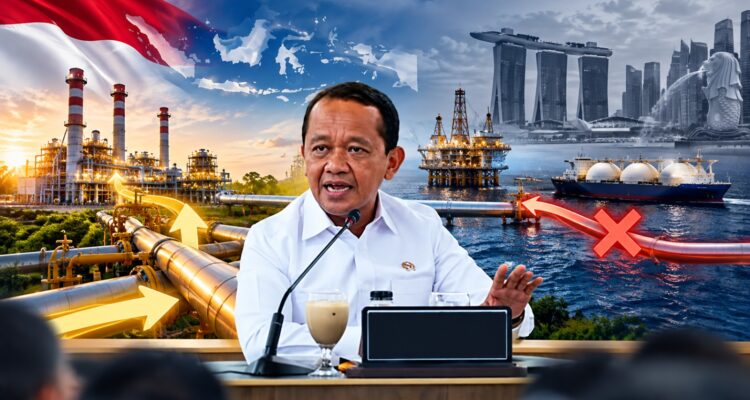 Doc. Menteri Energi dan Sumber Daya Mineral (ESDM) Bahlil Lahadalia menyampaikan kebijakan prioritas pemenuhan kebutuhan gas dalam negeri di tengah pengurangan ekspor gas ke Singapura. Ilustrasi menggambarkan pengalihan pasokan gas untuk mendukung kebutuhan energi nasional serta upaya memperkuat ketahanan energi Indonesia.