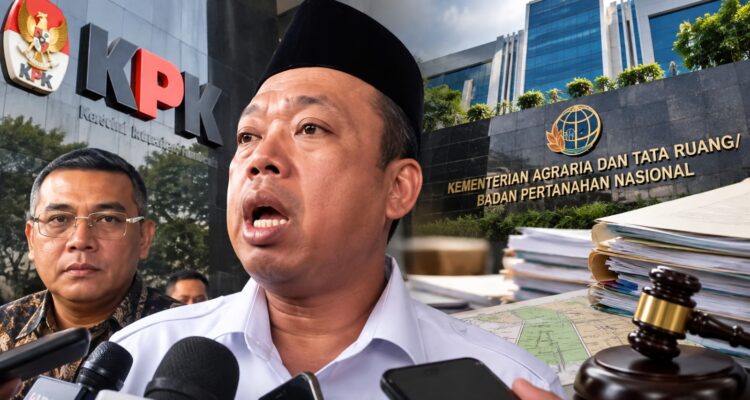 Doc. Menteri ATR/Kepala BPN Nusron Wahid dalam ilustrasi pemberitaan terkait rencana pemeriksaan sebagai saksi oleh Komisi Pemberantasan Korupsi (KPK) dalam penyidikan dugaan korupsi terkait pengurusan hak atas tanah. Ilustrasi menampilkan gedung KPK, Kementerian ATR/BPN, dan berkas perkara sebagai gambaran konteks penyidikan. (Foto: Ilustrasi/KawanJariNews.com)