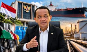 Doc. Menteri ESDM Bahlil Lahadalia dalam ilustrasi pemberitaan mengenai kebijakan perubahan mekanisme impor minyak mentah, bahan bakar minyak (BBM), dan LPG melalui Perpres Nomor 107 Tahun 2026. Ilustrasi turut menampilkan kapal tanker, fasilitas penyimpanan, dan infrastruktur pengolahan minyak sebagai gambaran rantai pasok energi nasional. (Foto: Ilustrasi/KawanJariNews.com)