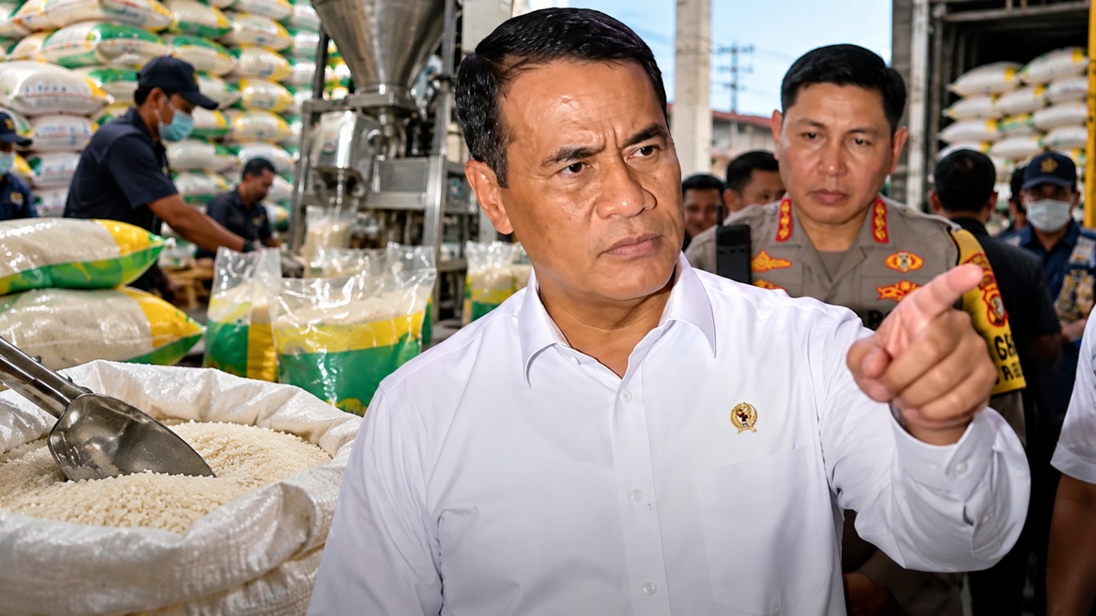 Doc. Menteri Pertanian Andi Amran Sulaiman saat melakukan inspeksi terkait dugaan penyalahgunaan beras subsidi SPHP yang dikemas ulang dan dipasarkan sebagai beras premium di kawasan Kayumanis, Matraman, Jakarta Timur, Rabu (28/10/2026). Pemerintah menegaskan komitmen untuk menindak tegas pihak yang terbukti terlibat, termasuk pegawai yang melanggar ketentuan.