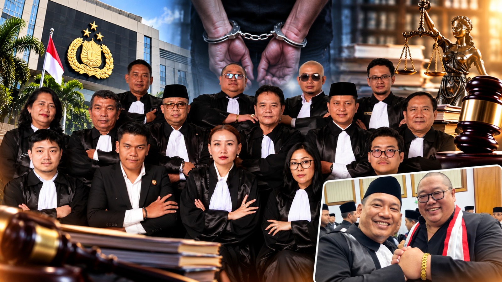 Doc. Kolase foto menampilkan jajaran advokat FERADI WPI bersama Advokat Dedy Ferdiyanto, S.H. dan Ketua Umum FERADI WPI, Adv. Donny Andretti. FERADI WPI menyatakan telah membentuk tim advokasi untuk mengawal perkara hukum yang dihadapi Dedy terkait dugaan penipuan dan/atau penggelapan yang ditangani Ditreskrimum Polda Metro Jaya. Tim advokasi menyatakan siap menempuh langkah hukum, termasuk upaya praperadilan apabila memenuhi dasar hukum yang diperlukan.