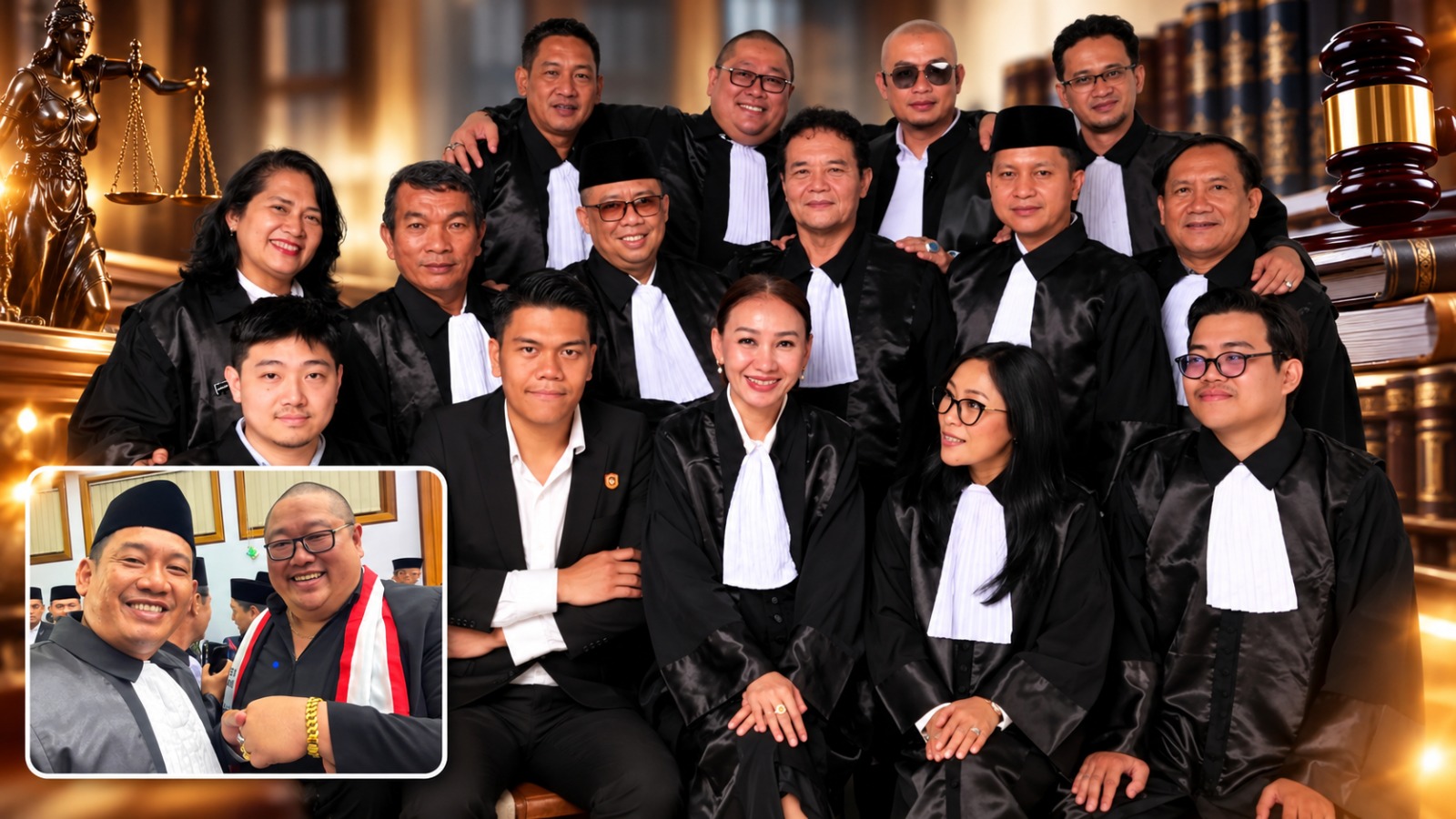 Doc. Kolase foto memperlihatkan jajaran advokat FERADI WPI dalam satu potret bersama, serta dokumentasi Ketua Umum FERADI WPI, Adv. Donny Andretti, bersama Advokat Dedy Ferdiyanto, S.H. (foto sisipan). FERADI WPI menyatakan telah membentuk tim advokasi untuk mendampingi dan mengawal perkara hukum yang dihadapi Dedy terkait laporan dugaan penipuan dan/atau penggelapan di Ditreskrimum Polda Metro Jaya.