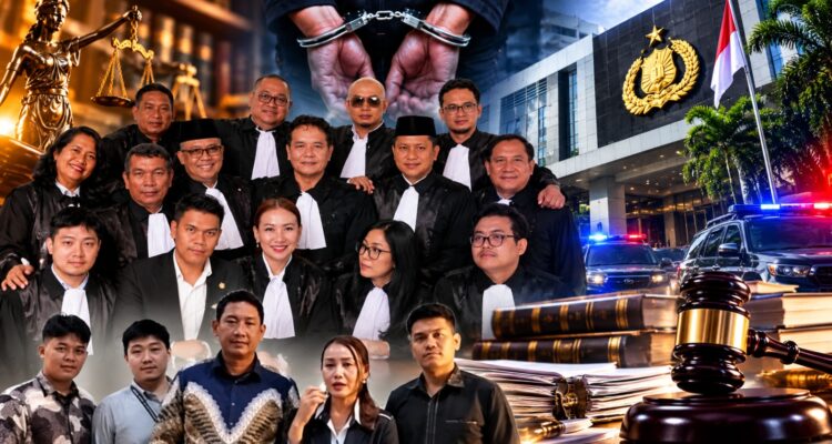 Doc. Kolase ilustrasi memperlihatkan jajaran advokat FERADI WPI yang menyatakan kesiapan memberikan pendampingan hukum kepada Advokat Dedy Ferdiyanto, S.H., terkait laporan dugaan penipuan dan/atau penggelapan yang ditangani Ditreskrimum Polda Metro Jaya. Ilustrasi turut menampilkan gedung kepolisian, borgol, timbangan keadilan, dan palu hakim sebagai gambaran proses penegakan hukum serta langkah-langkah hukum yang disiapkan FERADI WPI untuk mengawal perkara tersebut.